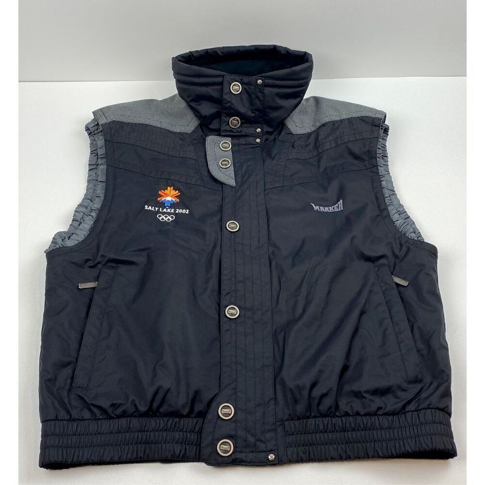 Vintage Marker Salt Lake 2002 Winter Olympics Mock Neck Ski Vest Black Medium